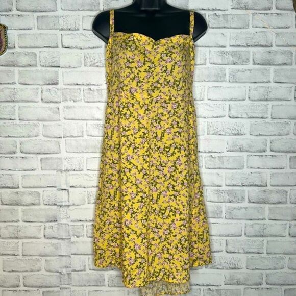 Torrid Mini Challis Sundress Womens 4X Yellow Floral Dress Pockets Stretch 4 4X - Picture 1 of 6